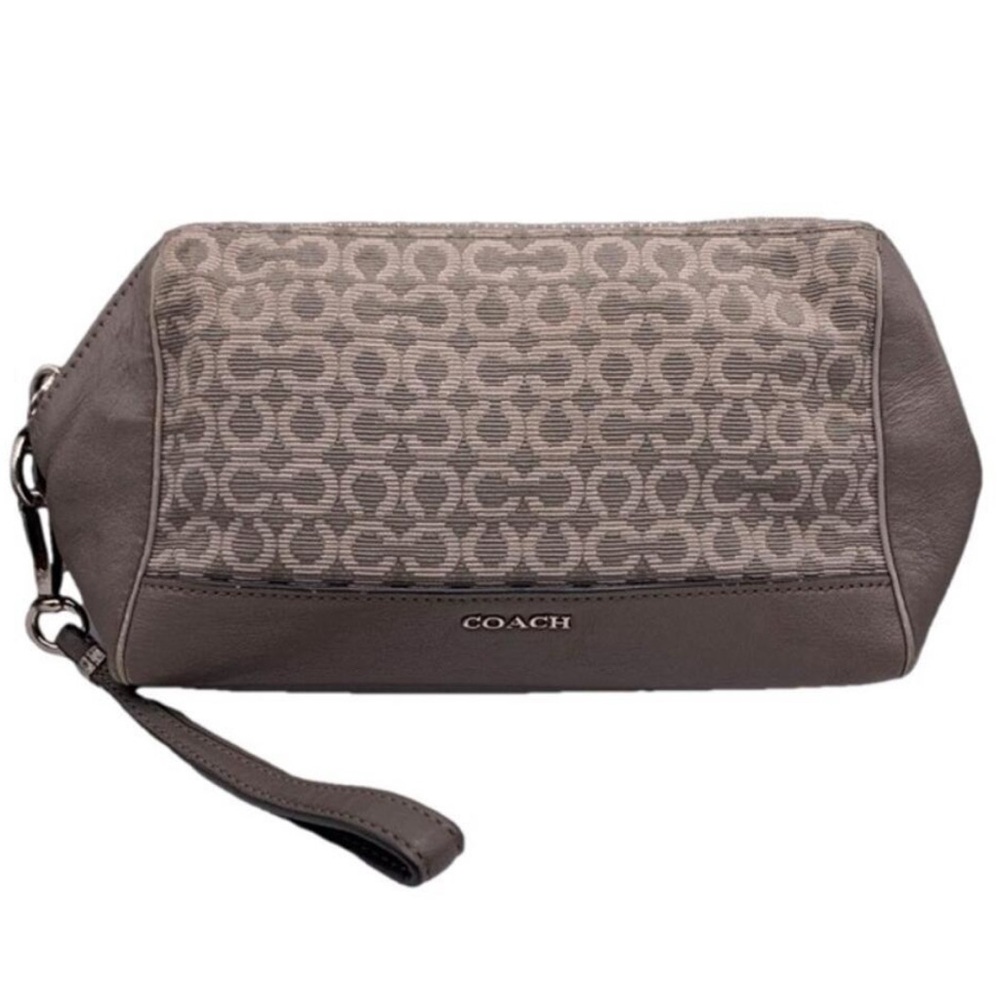 COACH Gray Signature Canvas Cosmetic Case Make Up Bag Pouch